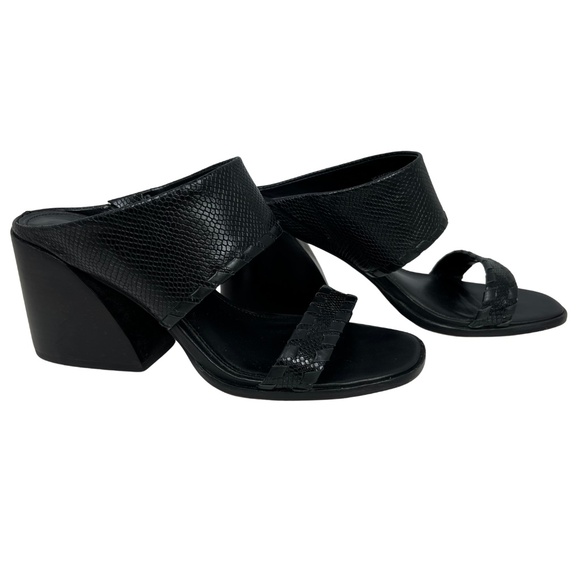 Vince Camuto Black Leather Snake Skin Kafinny Sandal Stacked Block Heel Size 7M - Picture 7 of 11